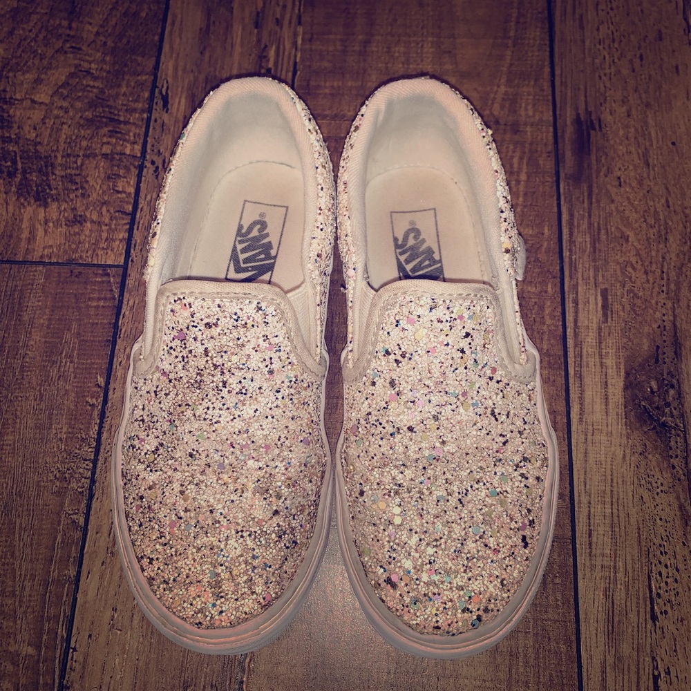 Vans girls size 13 multi glitter ✨ white slip ons!